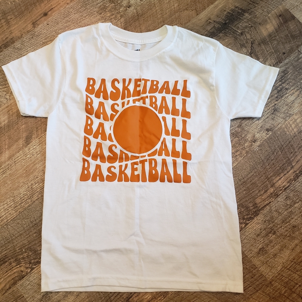 Hanes White and Orange Short Sleeve Tee with Geometric Design